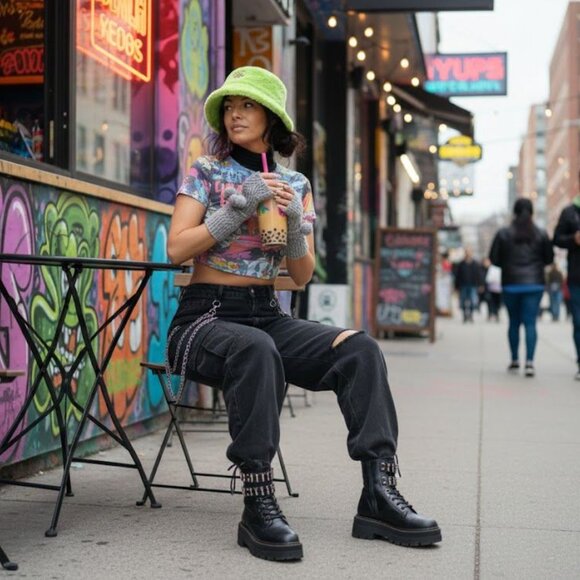 Gray Silver Pompom Fingerless Gloves Handknitted - Picture 1 of 2